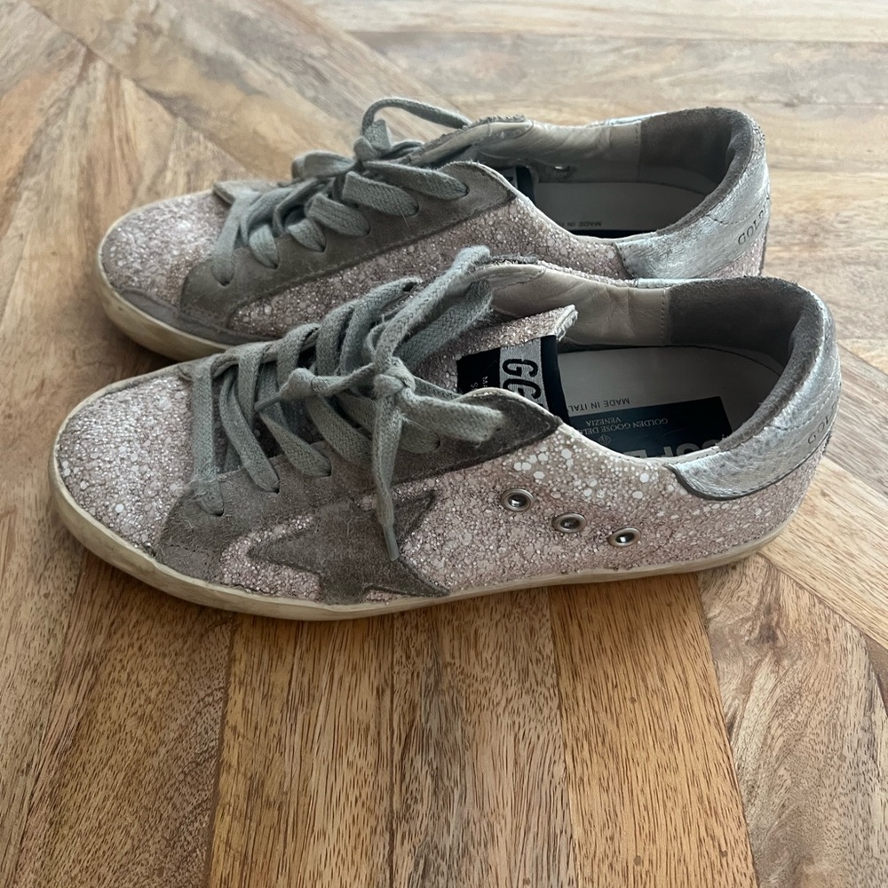 Pink sparkly golden goose super stars size 36